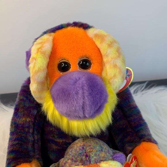 Ty (32) “Bananas” Colorful Plush Monkey Duo - Orange and Purple - Picture 3 of 16